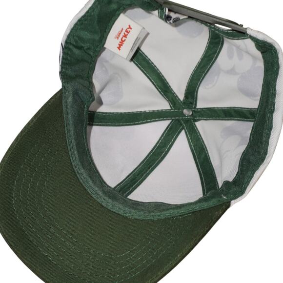 Disney Mickey Mouse Baseball Cap White Black Sketch Print Green Visor Snapback - Picture 4 of 4